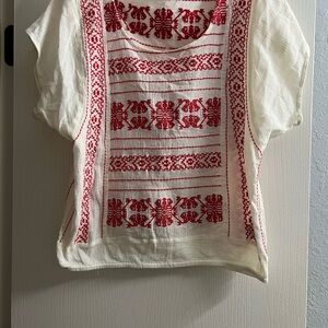 Patterson J. Kincaid Red Embroidered Cream Blouse